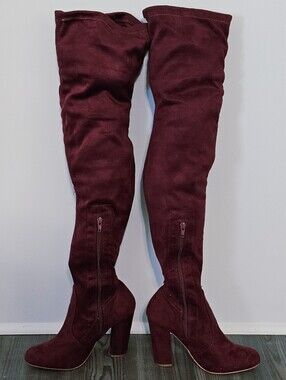 Size 8 Cranberry Red 26" Half Zip Womens Ladies 3.5" High Heeled Thigh High Boot